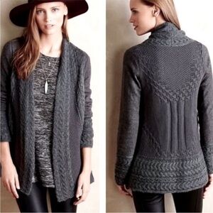 Anthropologie Knitted Knotted Favorite Regan Cardigan Cable Knit Wool Grey Small